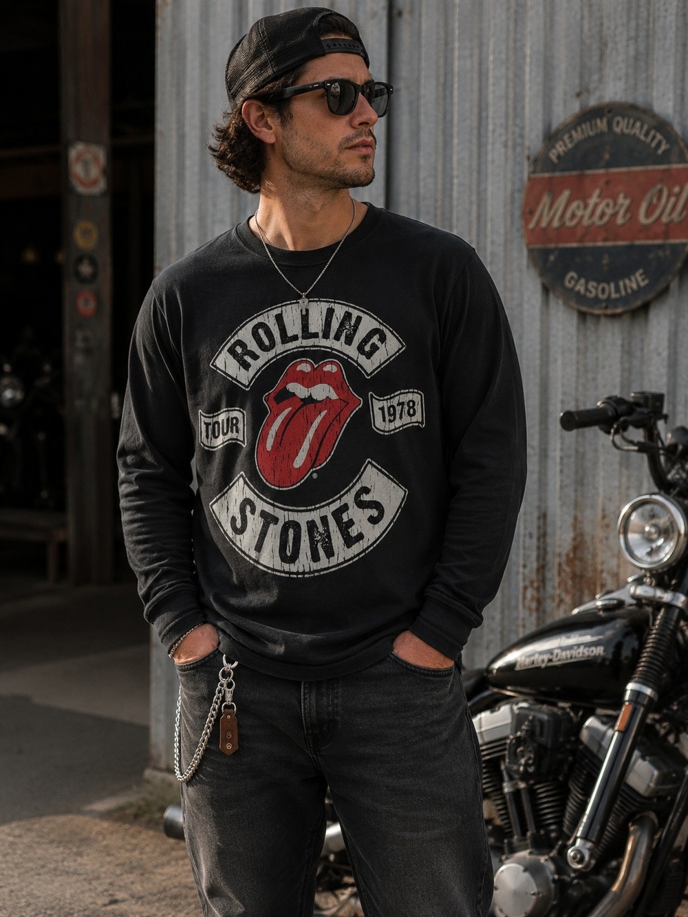 Rolling Stones Black Long Sleeve Graphic Tee S Rocker Grunge Biker BandBlack lo